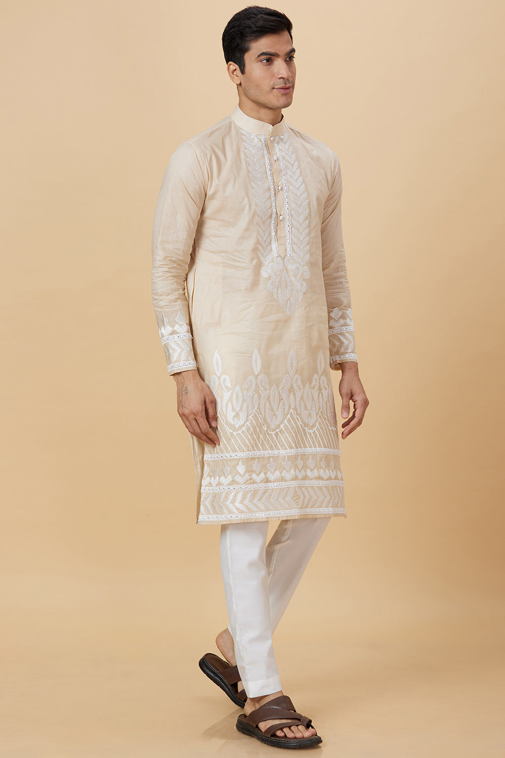 Kurta with Embroidery on Yoke and bottom with mirror work detailing