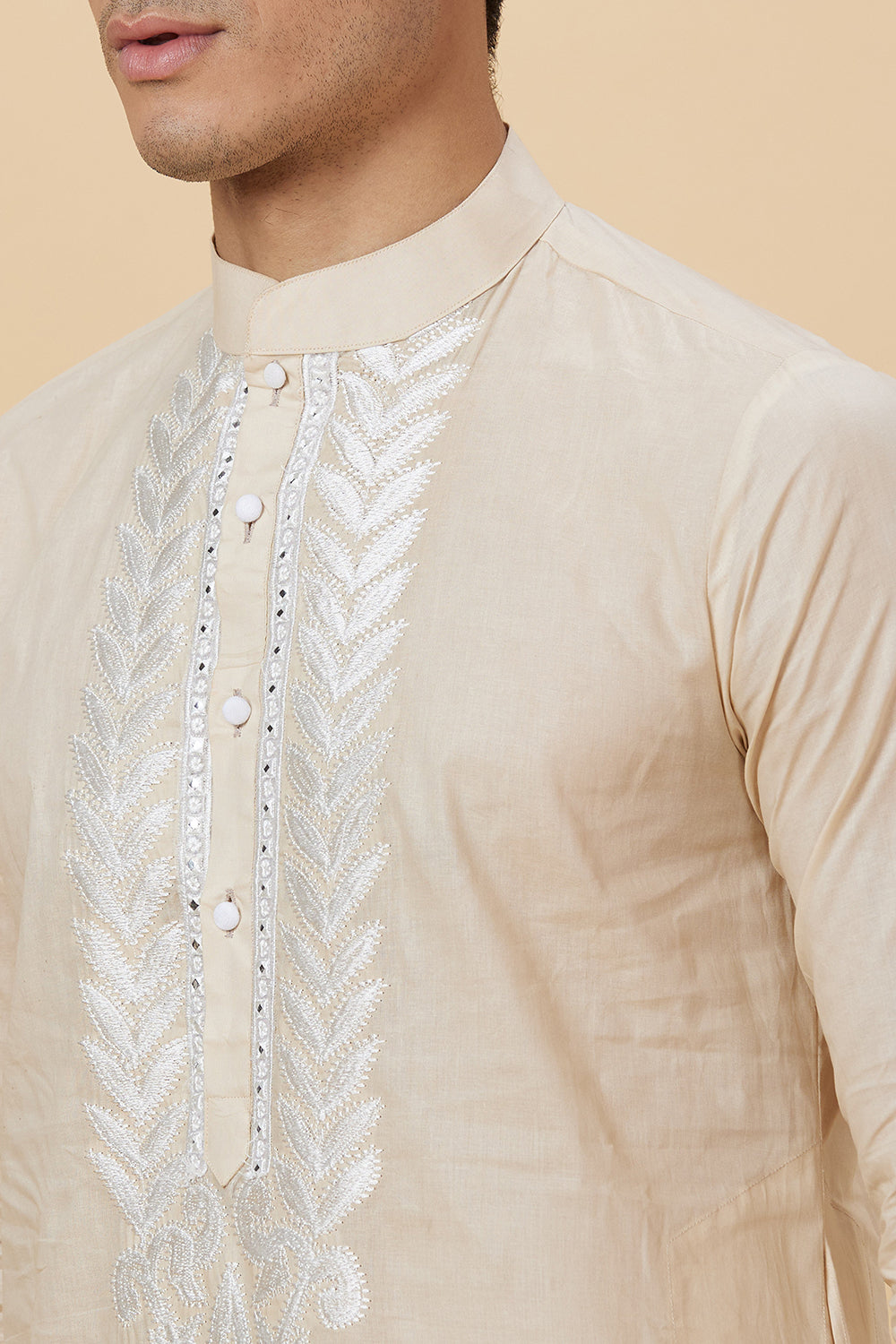 Kurta with Embroidery on Yoke and bottom with mirror work detailing