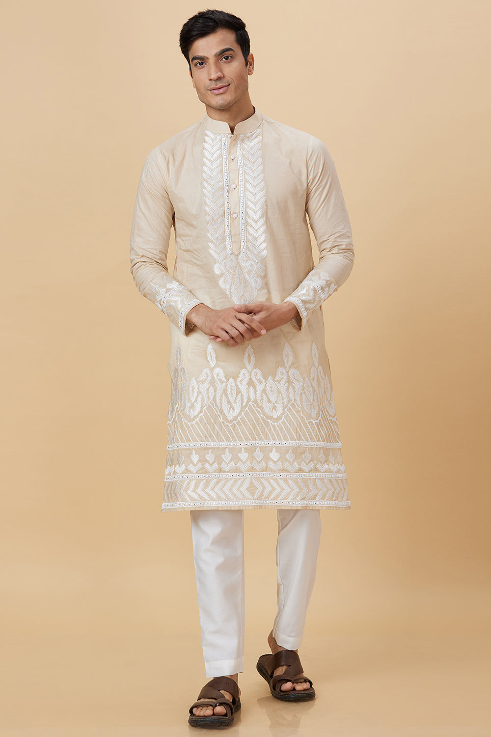 Kurta with Embroidery on Yoke and bottom with mirror work detailing