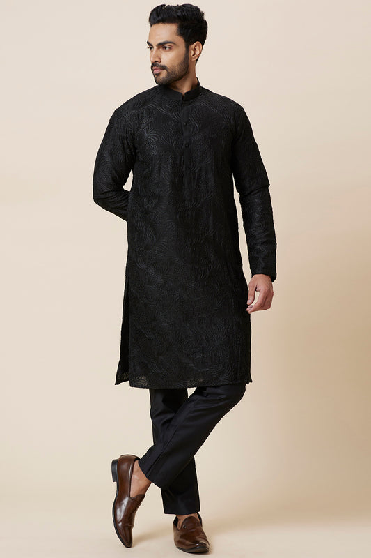 Kurta Black Flower Embroidery