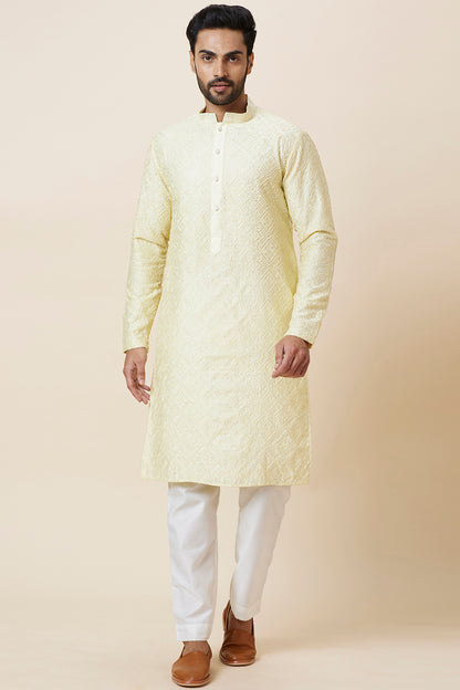 Kurta Lemon Geometrical full Embroidery