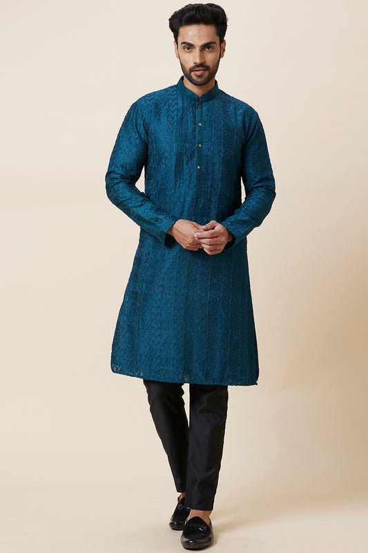 Kurta Pine Colour Geometrical full Embroidery