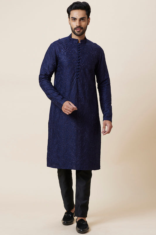 Kurta Navy Potli Geometrical full Embroidery