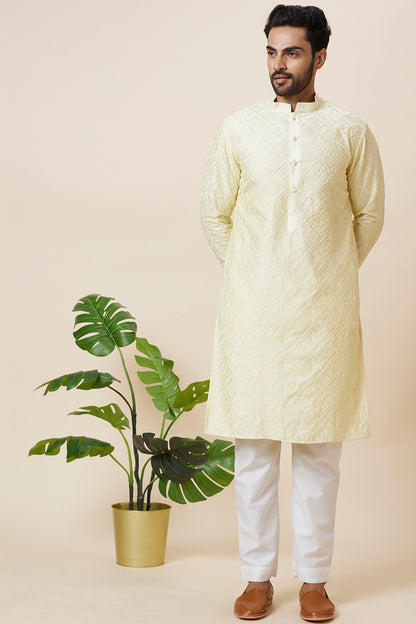 Kurta Lemon Geometrical full Embroidery