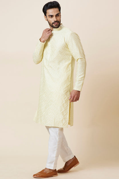 Kurta Lemon Geometrical full Embroidery