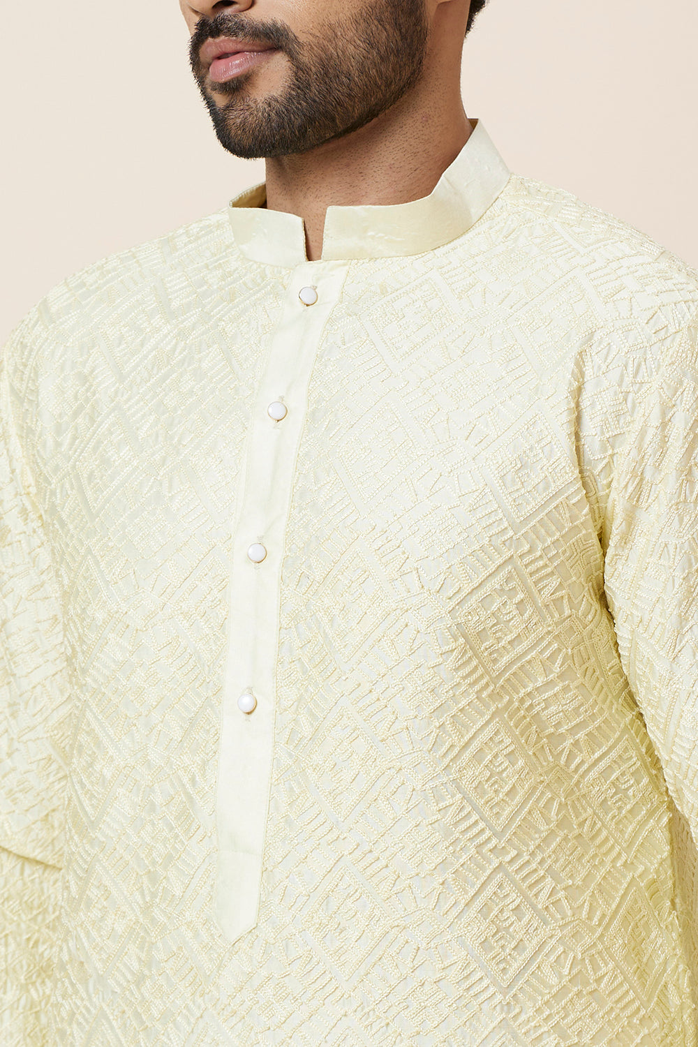 Kurta Lemon Geometrical full Embroidery